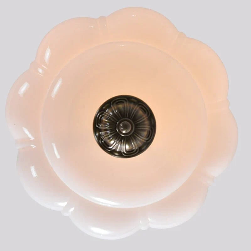 Semi-Flush Ceiling Light Milk Glass Pumpkin Shade