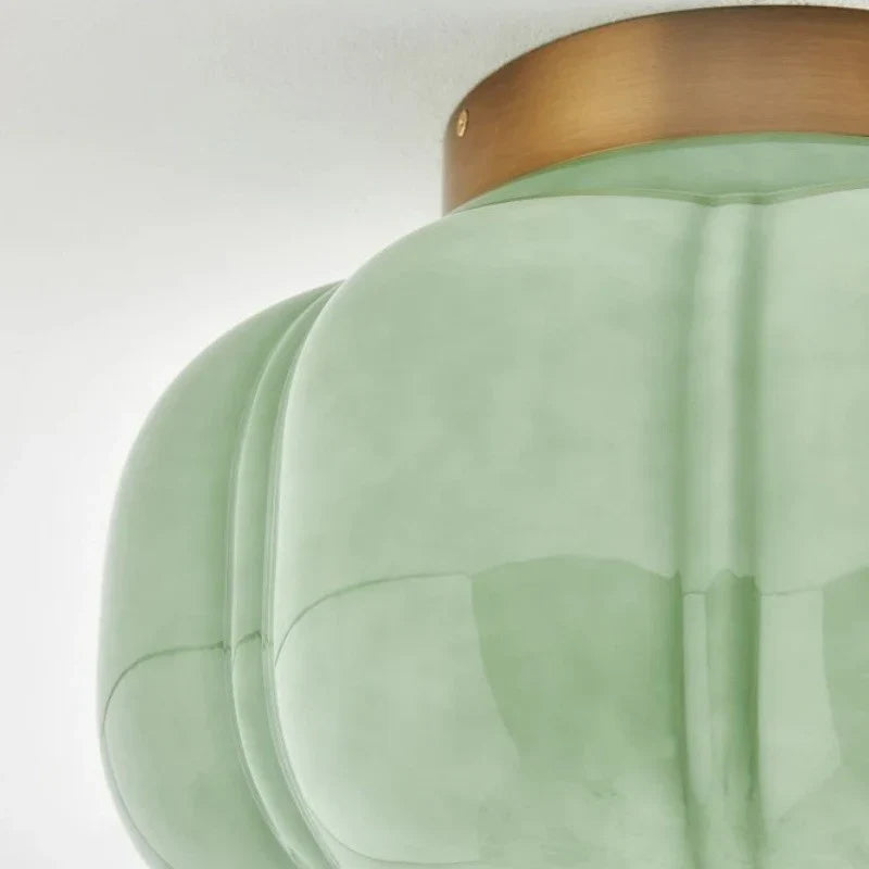 Semi-Flush Ceiling Light Milk Glass Pumpkin Shade