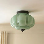 Semi-Flush Ceiling Light Milk Glass Pumpkin Shade