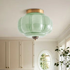 Semi-Flush Ceiling Light Milk Glass Pumpkin Shade