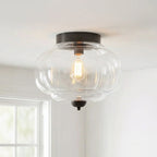 Semi-Flush Ceiling Light Milk Glass Pumpkin Shade