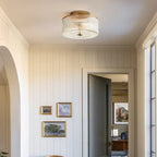 Semi-Flush Ceiling Light Ribbed Glass Brass Finish