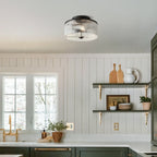 Semi-Flush Ceiling Light Ribbed Glass Brass Finish