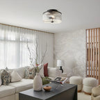 Semi-Flush Ceiling Light Ribbed Glass Brass Finish