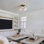 Semi-Flush Ceiling Light Ribbed Glass Brass Finish