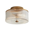 Semi-Flush Ceiling Light Ribbed Glass Brass Finish