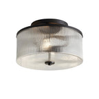 Semi-Flush Ceiling Light Ribbed Glass Brass Finish