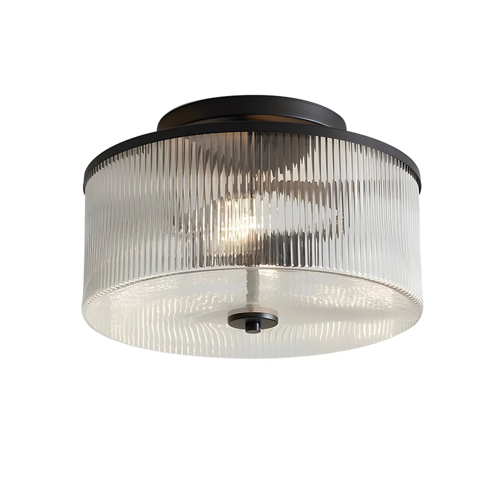 Semi-Flush Ceiling Light Ribbed Glass Brass Finish