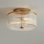 Semi-Flush Ceiling Light Ribbed Glass Brass Finish