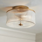 Semi-Flush Ceiling Light Ribbed Glass Brass Finish