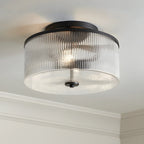 Semi-Flush Ceiling Light Ribbed Glass Brass Finish