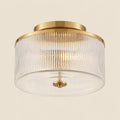 Semi-Flush Ceiling Light Ribbed Glass Brass Finish