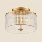 Semi-Flush Ceiling Light Ribbed Glass Brass Finish