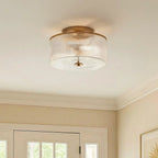 Semi-Flush Ceiling Light Ribbed Glass Brass Finish