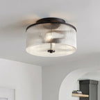 Semi-Flush Ceiling Light Ribbed Glass Brass Finish