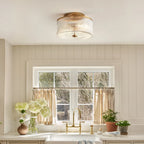 Semi-Flush Ceiling Light Ribbed Glass Brass Finish