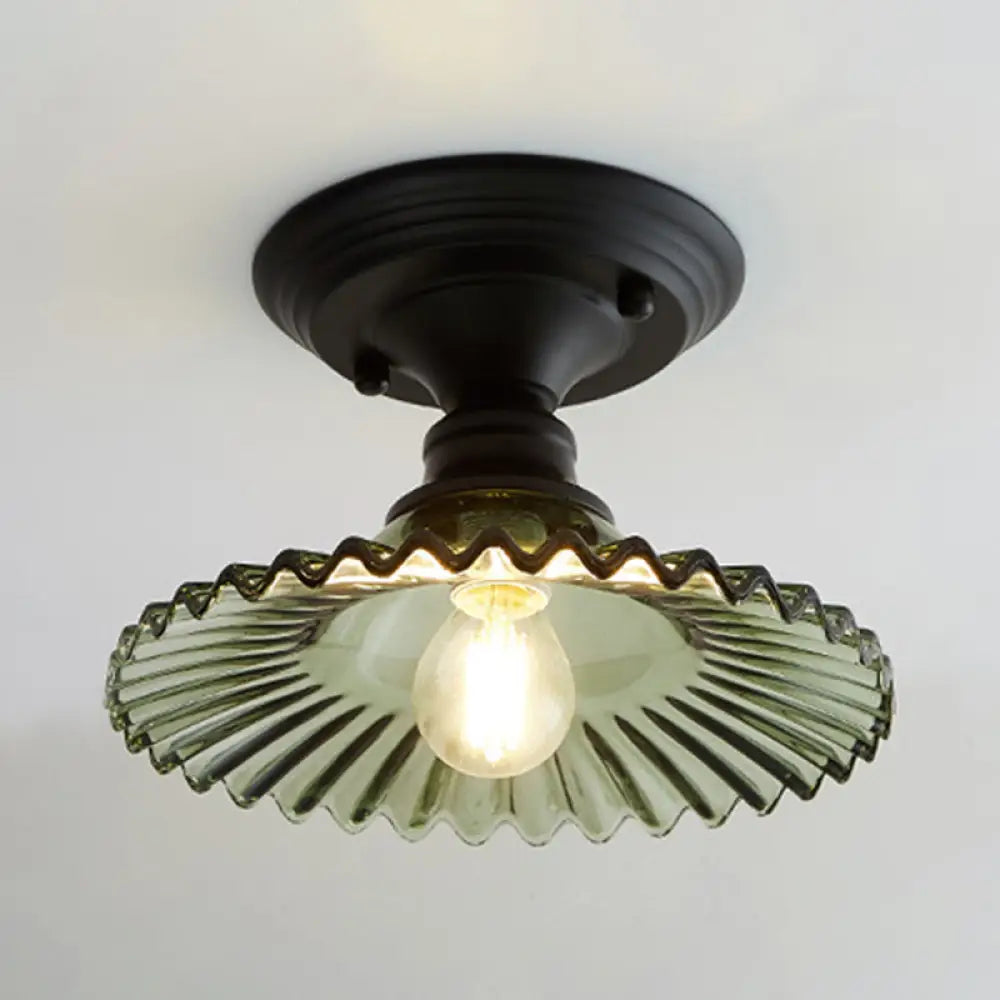Semi-Flush Ceiling Light Scalloped Ribbed Glass