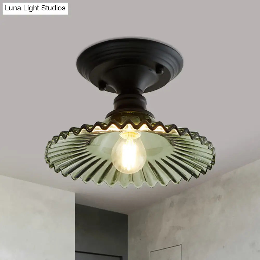 Semi-Flush Ceiling Light Scalloped Ribbed Glass