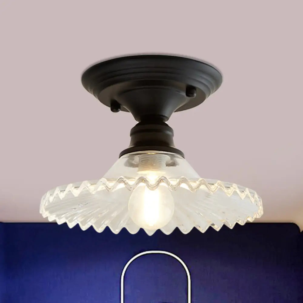 Semi-Flush Ceiling Light Scalloped Ribbed Glass