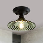 Semi-Flush Ceiling Light Scalloped Ribbed Glass