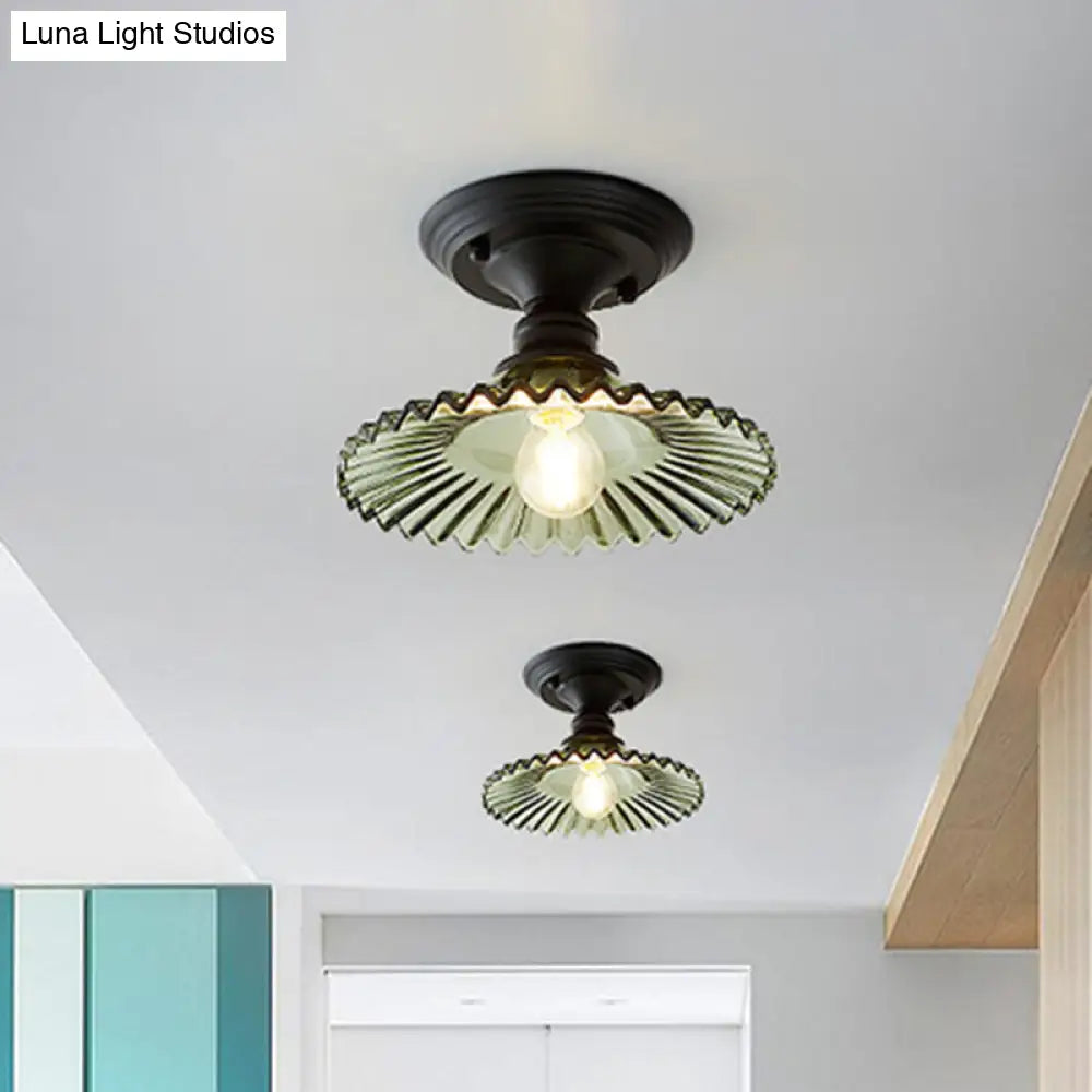 Semi-Flush Ceiling Light Scalloped Ribbed Glass