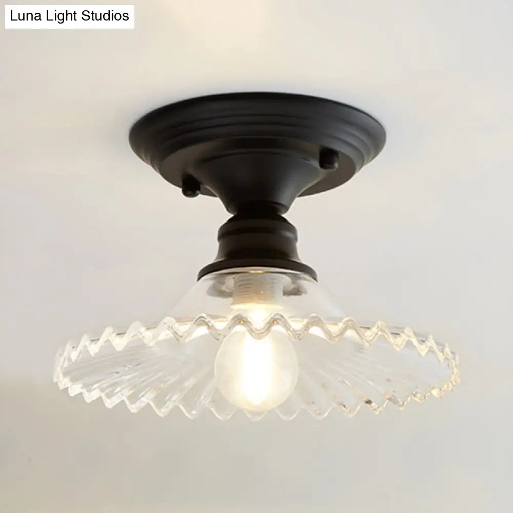 Semi-Flush Ceiling Light Scalloped Ribbed Glass