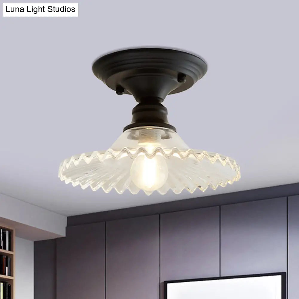 Semi-Flush Ceiling Light Scalloped Ribbed Glass