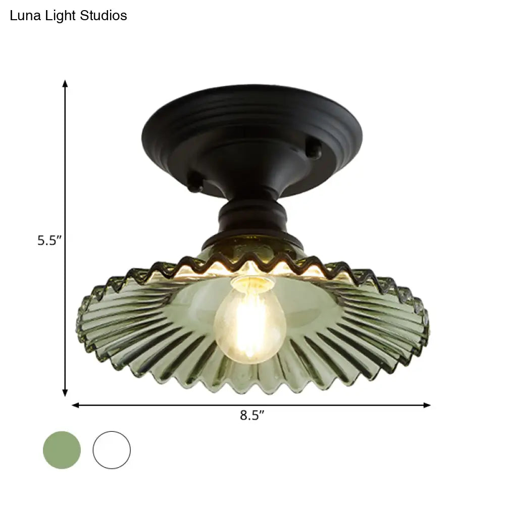 Semi-Flush Ceiling Light Scalloped Ribbed Glass