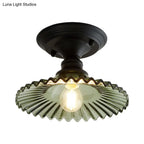 Semi-Flush Ceiling Light Scalloped Ribbed Glass