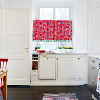 Semi-Sheer Cotton-Linen Red Floral Cabinet Curtain (Rod Pocket)