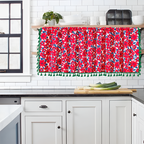 Semi-Sheer Cotton-Linen Red Floral Cabinet Curtain (Rod Pocket)