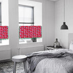 Semi-Sheer Cotton-Linen Red Floral Cabinet Curtain (Rod Pocket)