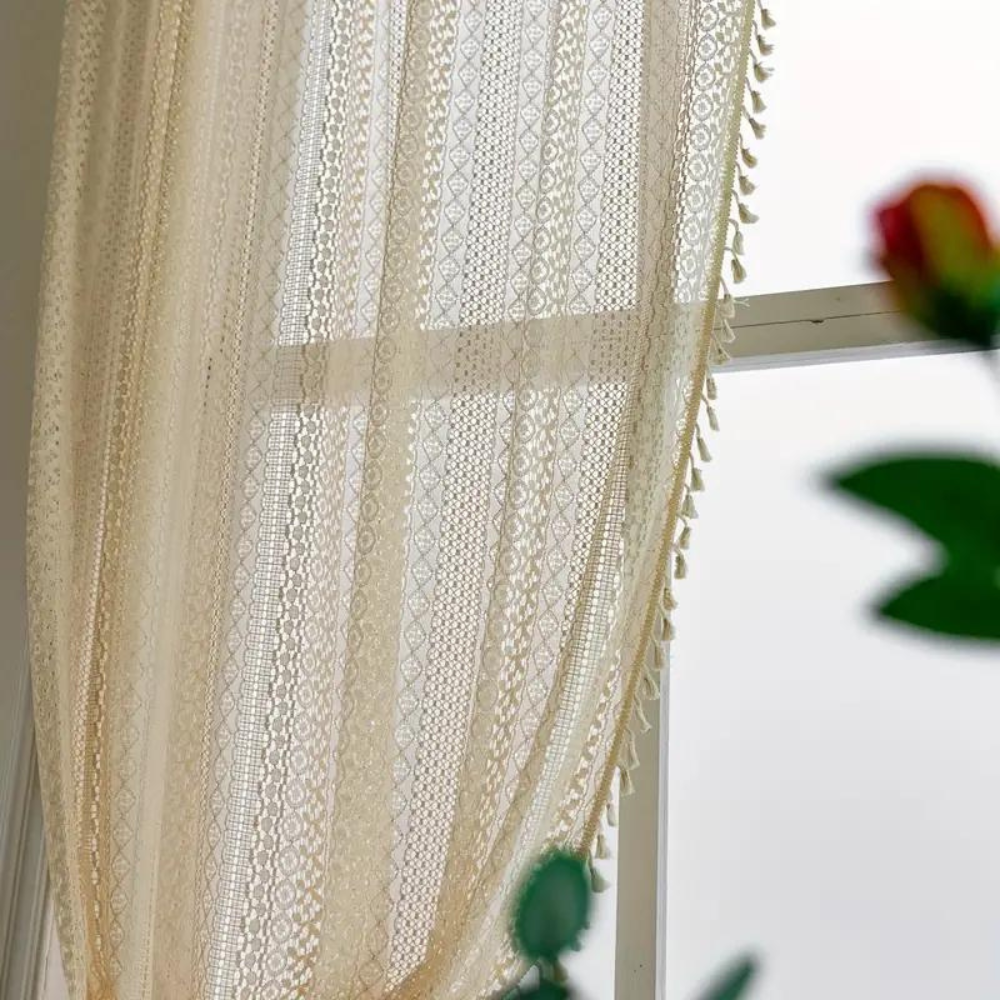 Semi-Sheer Geometric Crochet Curtain (Rod Pocket)