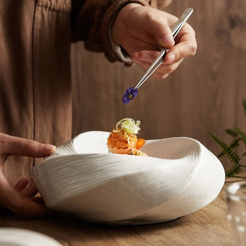 Serving Bowl Handcrafted Spiral Design Porcelain Finish Dishwasher Safe