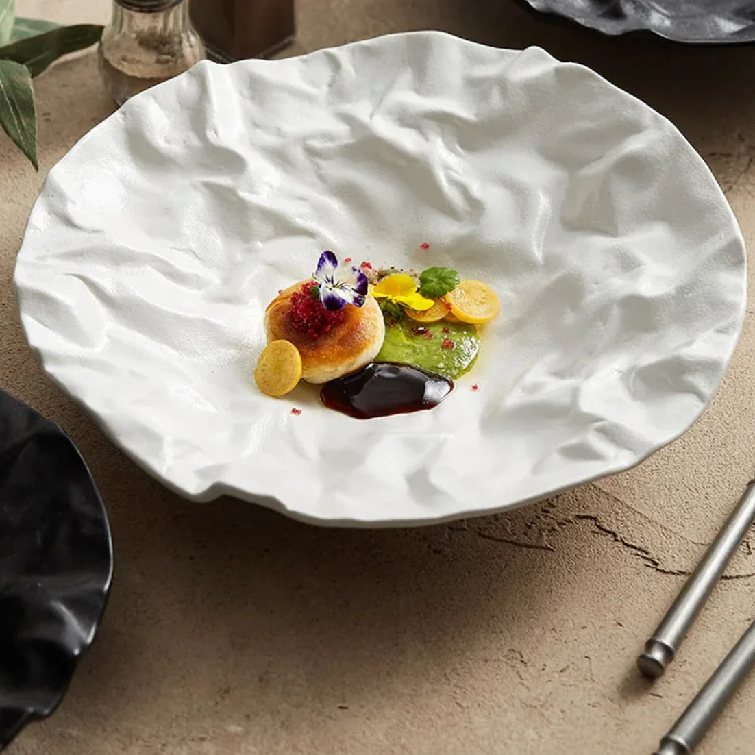 Serving Bowl Porcelain Ceramic Ripple Texture Dishwasher Safe