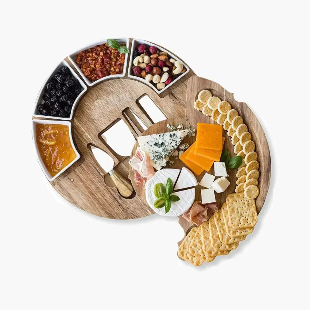 Serving & Cheese Board Set Acacia Wood Ceramic Bowls