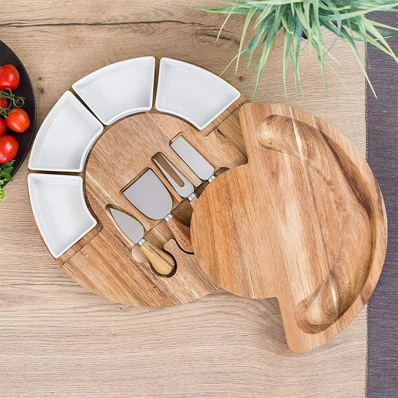 Serving & Cheese Board Set Acacia Wood Ceramic Bowls