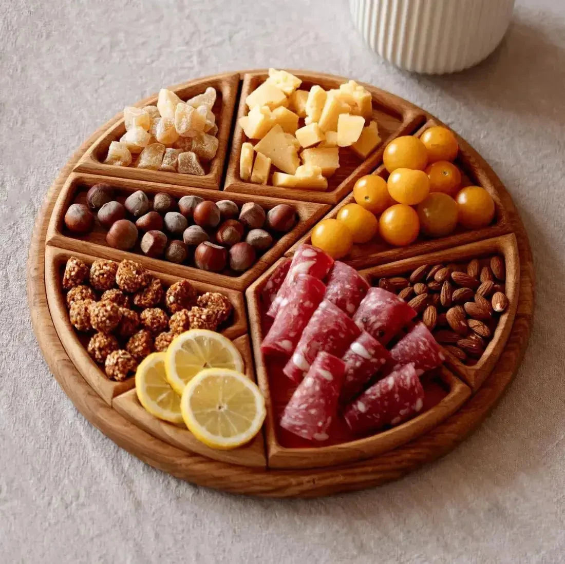 Serving Platter Round Solid Wood 8 Removable Compartments
