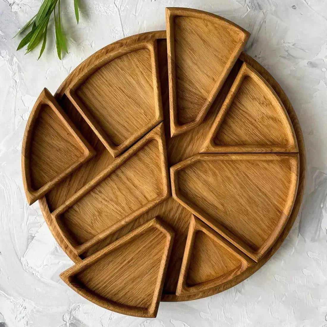Serving Platter Round Solid Wood 8 Removable Compartments