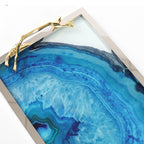 Serving Tray Blue Agate Glass Top Stainless Steel Frame