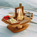 Serving Tray Foldable Wood Bottle & Glass Holders