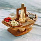 Serving Tray Foldable Wood Bottle & Glass Holders