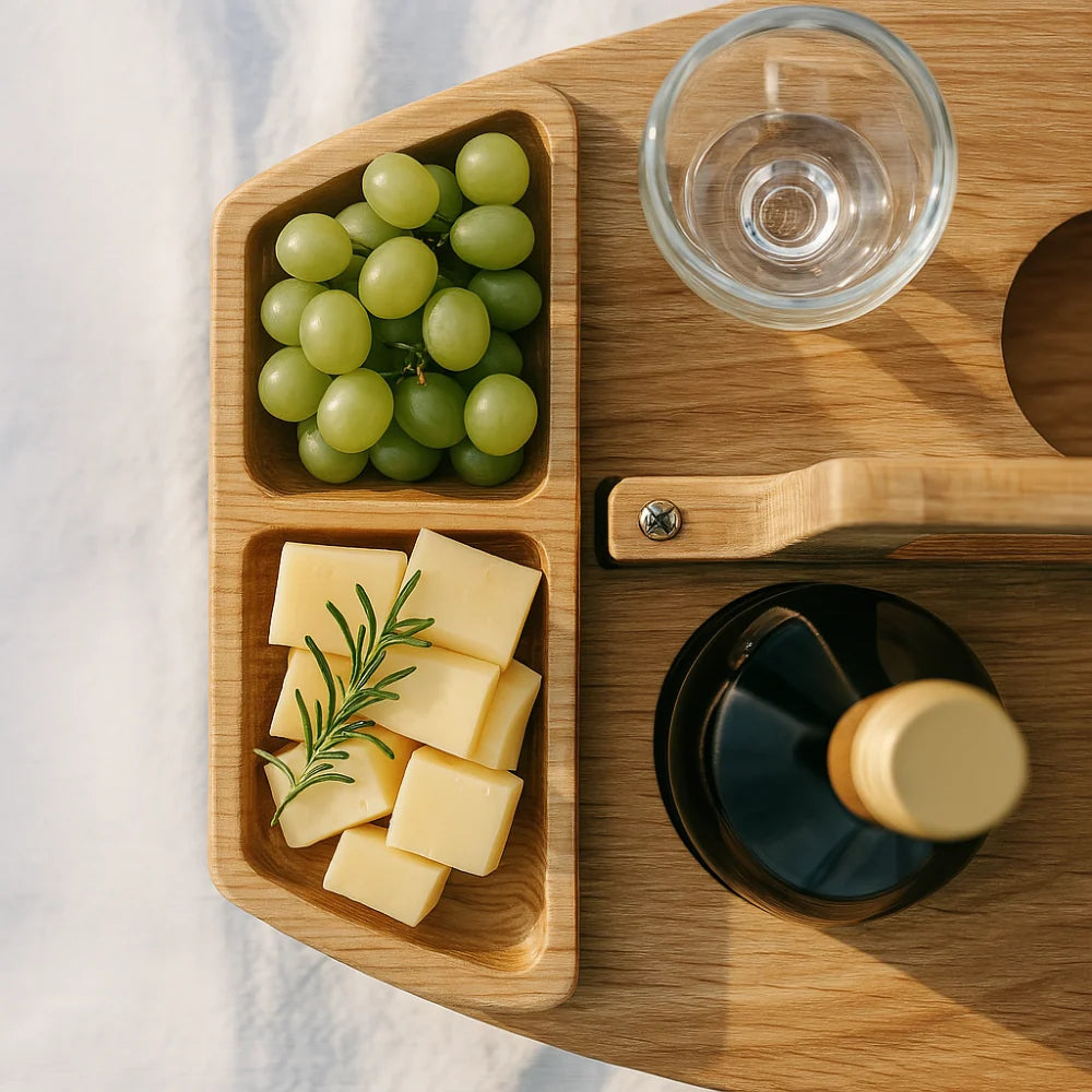 Serving Tray Foldable Wood Bottle & Glass Holders