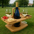 Serving Tray Foldable Wood Bottle & Glass Holders