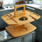 Serving Tray Foldable Wood Bottle & Glass Holders