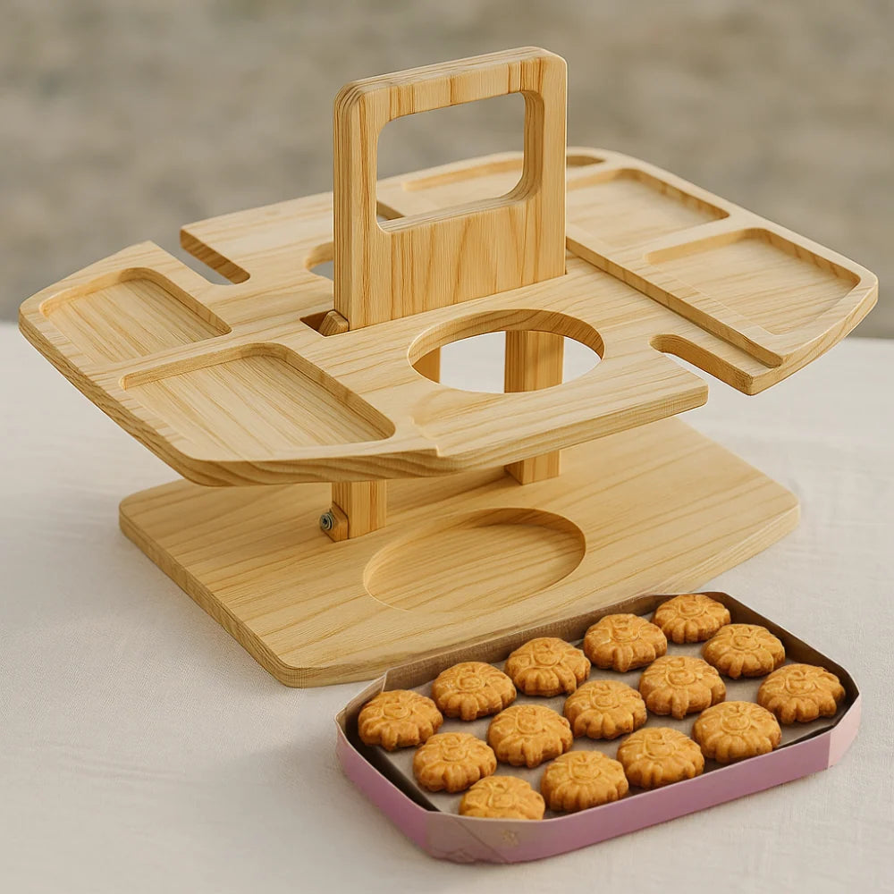 Serving Tray Foldable Wood Bottle & Glass Holders