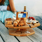 Serving Tray Natural Wood Wine & Glass Holder