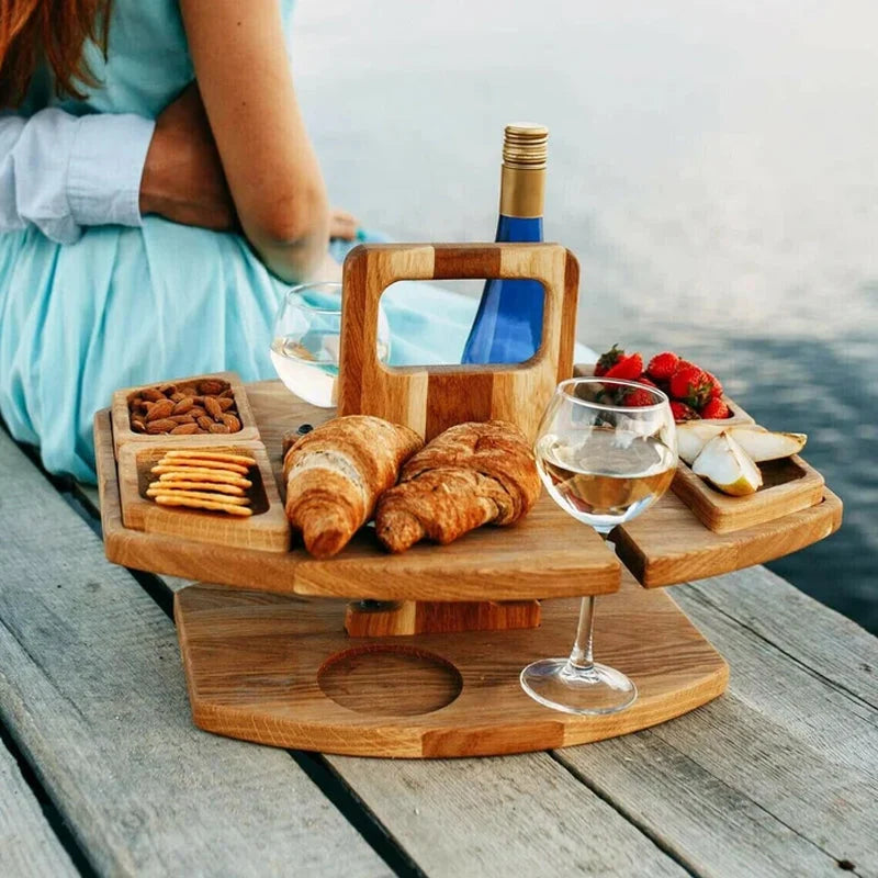Serving Tray Natural Wood Wine & Glass Holder