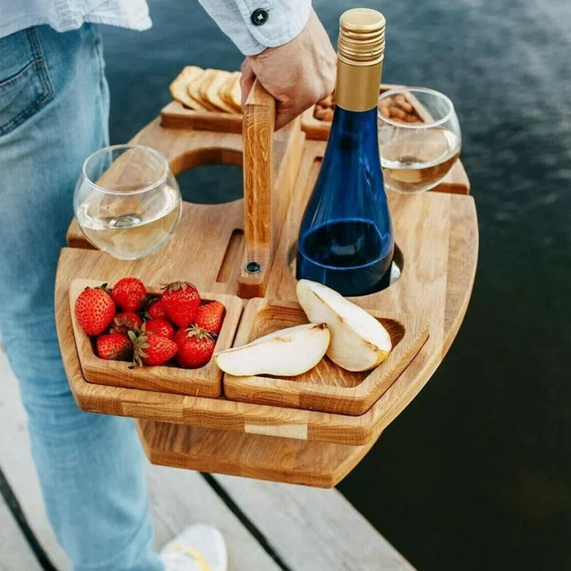 Serving Tray Natural Wood Wine & Glass Holder