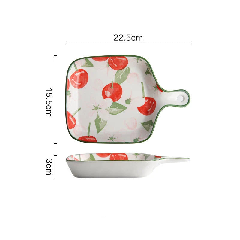 Serving Tray Porcelain Floral Underglaze Ergonomic Handle